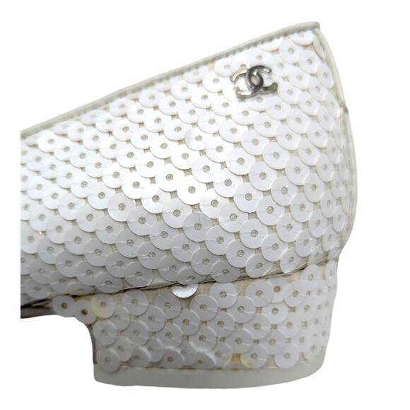 19C Chanel Mary Jane flats ballet pumps interlocking CC logo white sequin 37 - Picture 10 of 16